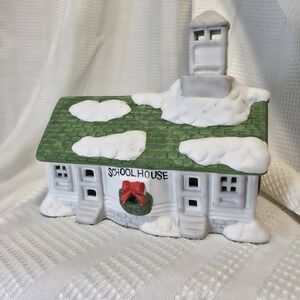 Christmas School‎ House, Porcelain Hand Painted Vintage 1989